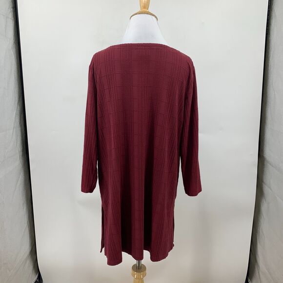 J.Jill Wearever Textured Tunic Womens LP Large Petite Dark Red Double Slit - Picture 3 of 16